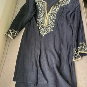 Navy Shirt/Cover Up with Sparkly Sequins